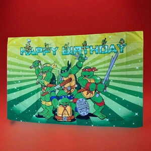 Teenage Mutant Ninja Turtles – birthday party fabric banner -57”w x 37”w  🐢🥷🍕